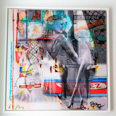 Bardot sur alu et plexiglass 70x70cm avec caisse americaine 74 5x74 5 cm