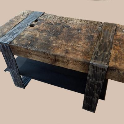 Table basse rectangulaire bois et metal detouree
